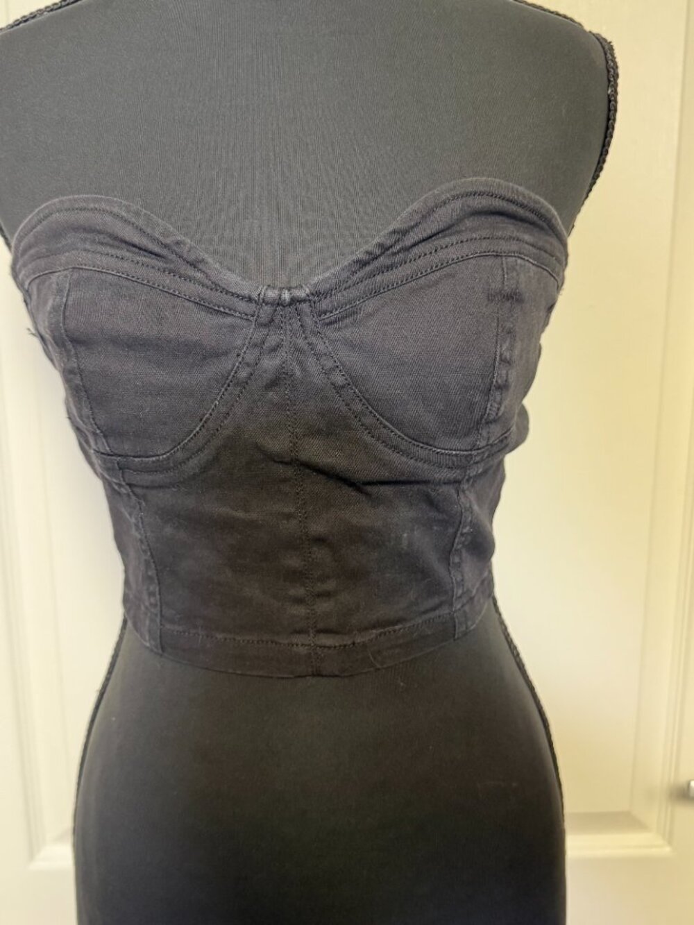 Hot & Delicious Black Stretch Denim Bustier Tube Crop Top Size Large Goth